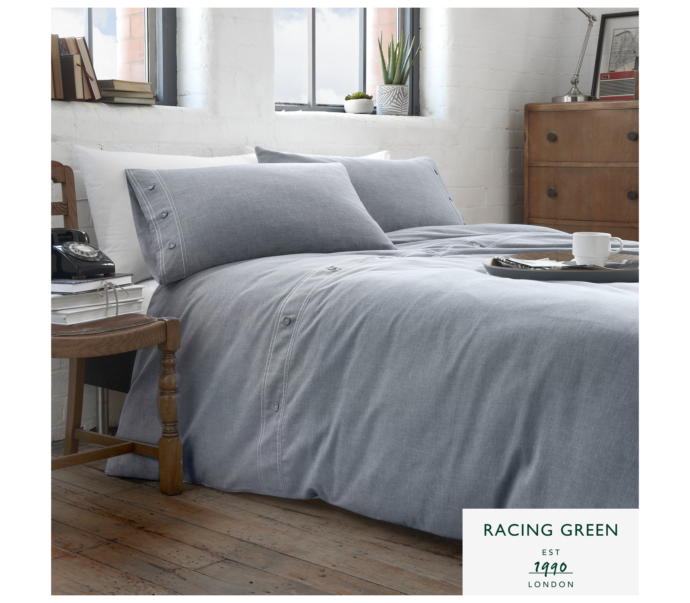 Racing Green Austin Denim Blue Duvet Cover Set J Rosenthal Son